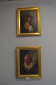 Pair of Continental Oil on Canvas Romani Portraits (indistinct signature)
