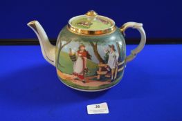 Teapot with Country Milk Maid Scene