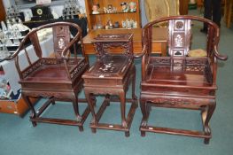 Carved Eastern Marriage Set Inlaid with Mother of Pearl