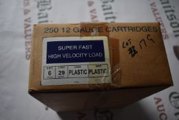 Box of 250 12-Guage Hull Cartridge Super Fast High Velocity Shot 6, Load 29g, Plastic Wad