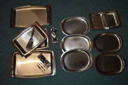 1970's Danish Steel & Rosewood Serving Trays, Cruet Set, etc.