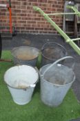 Four Vintage Galvanised and Enamel Buckets