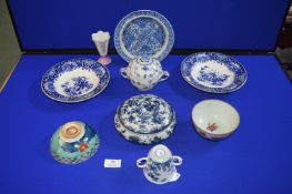 Royal Copenhagen Lidded Dish, Blue & White Chinese Teacup with Blue Crossed Swords, etc.