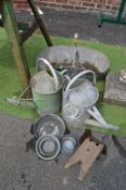 Galvanised Watering Cans, Seed Hopper, etc.
