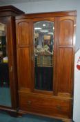 Edwardian Inlaid Wardrobe with Beveled Edge Mirror