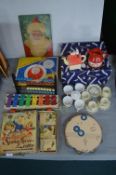 Vintage Toys Including Snoopy Tea Set, Pop-Up Christmas Books, Spirograph, etc.
