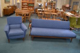 1960's Danish Afromosia Sofa Bed in Original Upholstery, and Matching Armchair