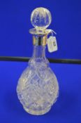 Cut Lead Crystal Decanter with Hallmarked Sterling Silver Collar - Birmingham 1985