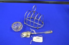 Hallmarked Sterling Silver Toast Rack plus Silver Spoon and Silver Rimmed Salt