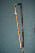 Walking Stick with Brass Handle, and a Bone Walking Stick with Carved Head