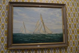 Brian Mays Oil on Canvas Yacht Racing Study