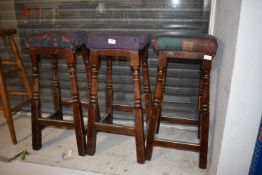 *Three Hardwood Barstools with Upholstered Seats