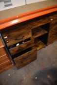 Portable Storage Unit with Three Drawers and Shelves in Rustic Wood Finish
