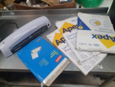 * Fellowes Lunar A3 laminator and large quantity of laminating pouches