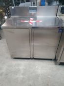 * S/S prep bench with cupboard and internal sliding shelf. 1040w x 600d x 1100h