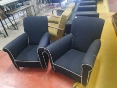 * 2 vintage fabric tub chairs with white piping