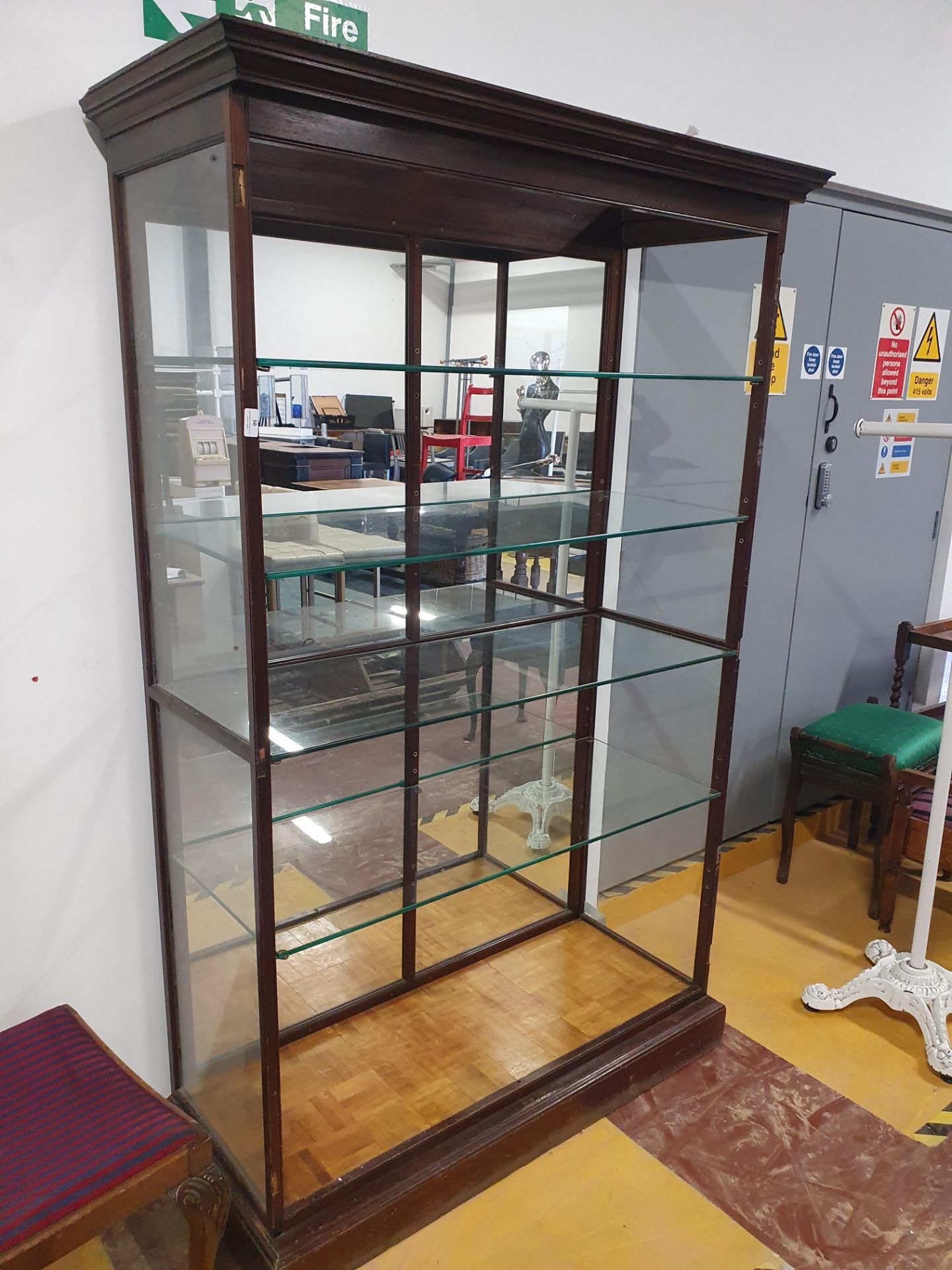 * Edwardian antique shop display unit - with mirrored back panel and glass sides and shelves.