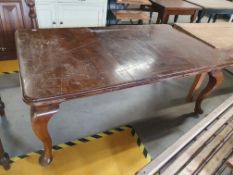 * Mahogany winder table on pot castors. 1800w x 1060d x 740h