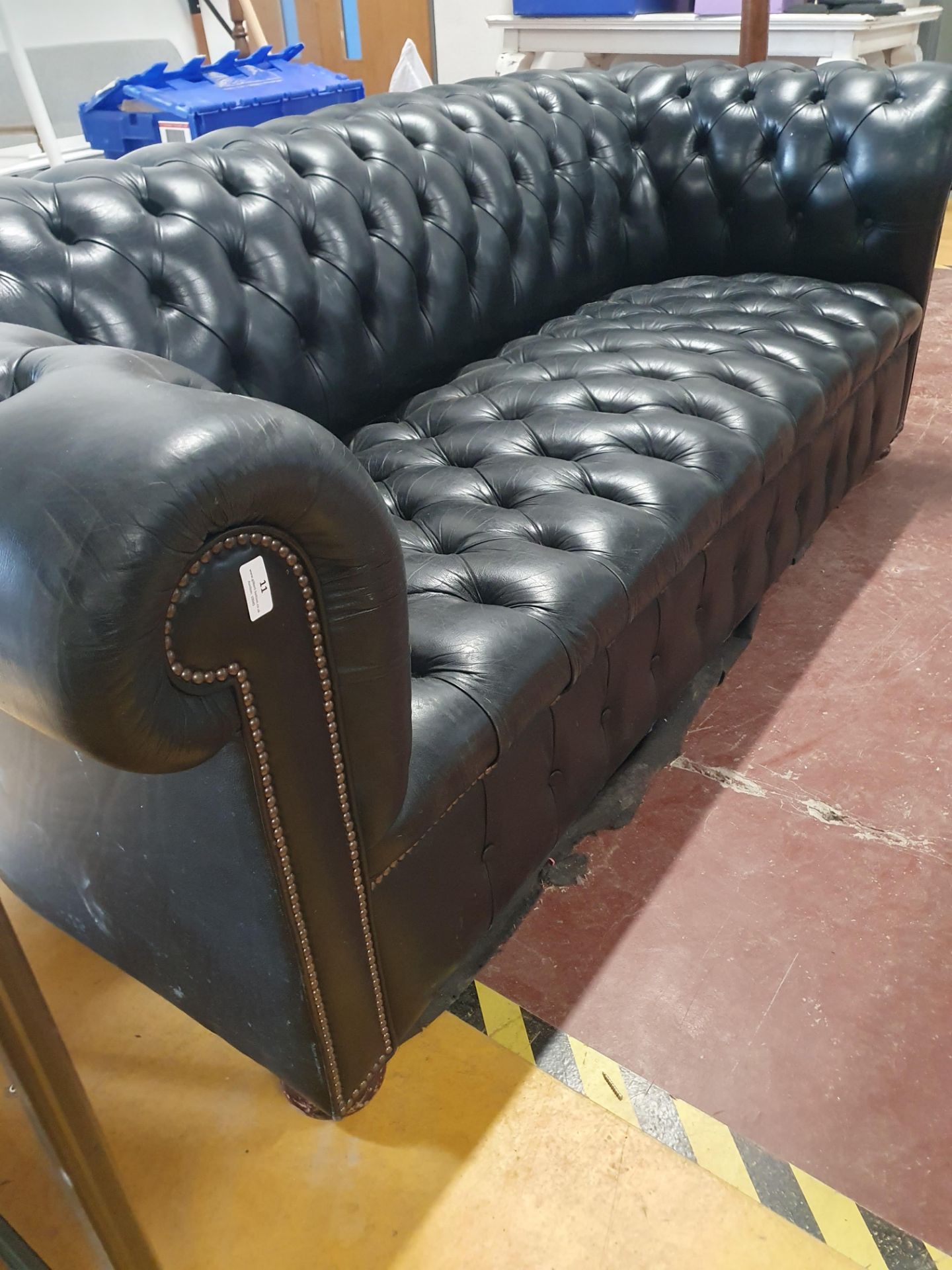 * Black leather Chesterfield sofa 2100w x 900d x 750h - Image 2 of 3