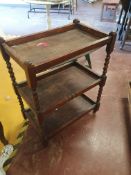 * 3 tiered trolley on castors with barley twist legs. 650w x 400d x 830h