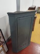 * Antique corner wall drinks cupboard - painted, with distressed patina.