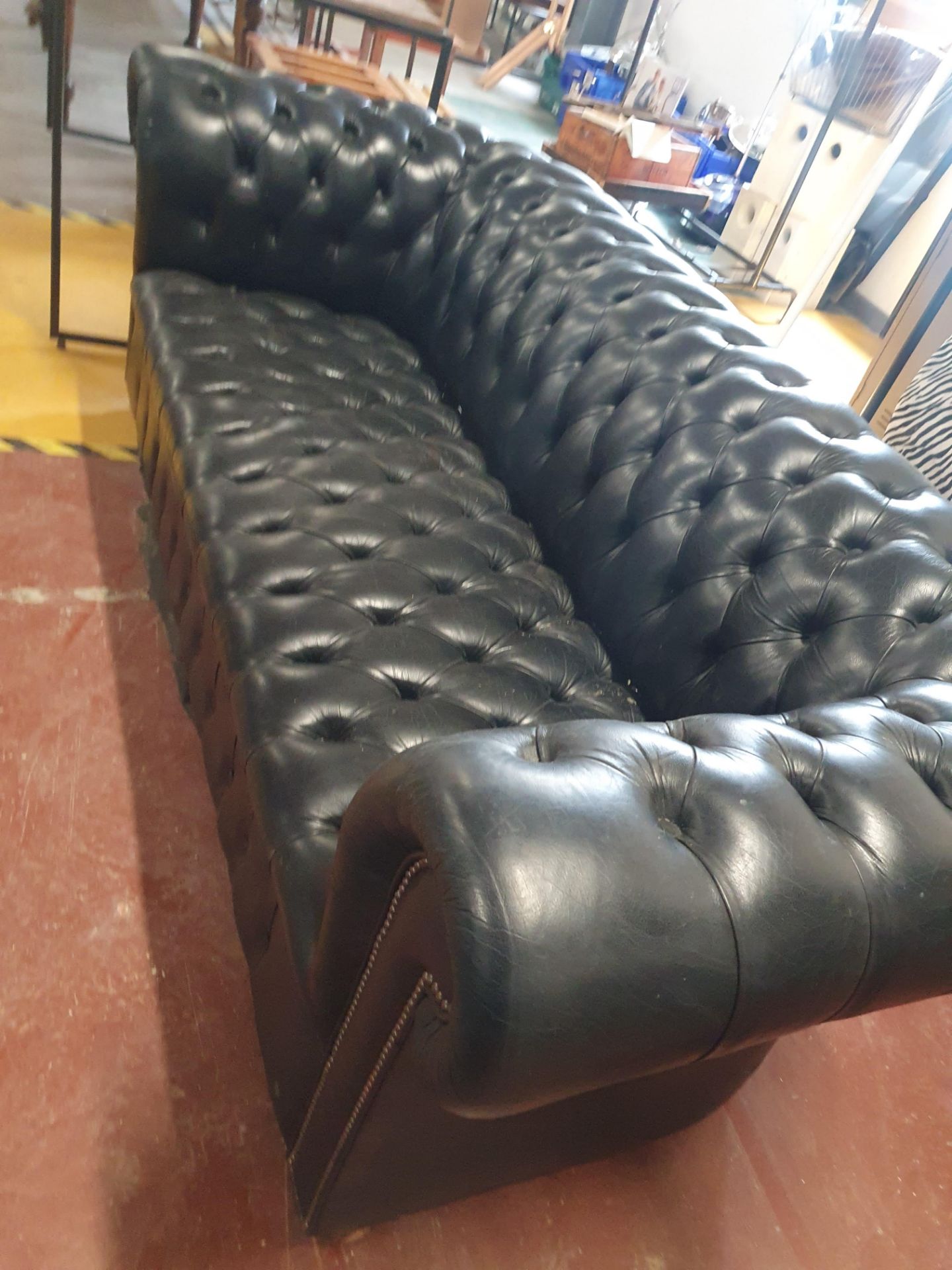 * Black leather Chesterfield sofa 2100w x 900d x 750h - Image 3 of 3