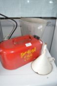 5L Petrol can, Galvanised Bucket, and a Enamel Fun