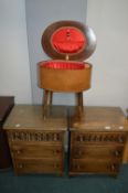 Two Oak Glass Topped Bedside Cabinets and a Sewing