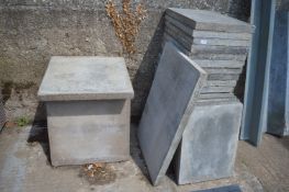 ~20 450x600mm, ~10 2ft x2ft, and 1 2ftx35” Paving Slabs