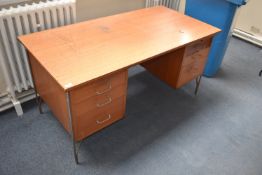 *Retro Style Teak Double Pedestal Desk on Chrome Frame