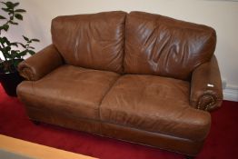 *Tan Leather Two Seat Settee