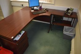 *Executive Sapele Mahogany L-Shape Desk with Matching Side Table and Standalone Drawer Unit