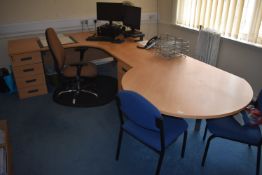 *Light Beech Effect & Grey Executive L-Shape Desk with Two Standalone Drawer Units, D-End Meeting