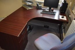*Sapele Mahogany L-Shape Desk with Matching Side Table, Standalone Three Drawer Unit, and a Blue