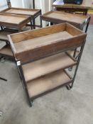 * industrial display unit on castors with rustic shelves