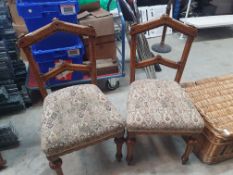 * 2 x antique carved chairs with upholstered chairs