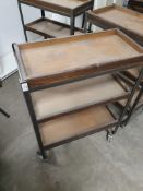 * industrial display unit on castors with rustic shelves
