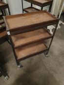 * industrial display unit on castors with rustic shelves