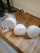 * 3 x retro glass pendant light fittings - one with damage to shade.