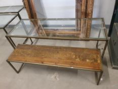 * 2 x display tables; 1 x glass topped - 1400w x 500d x 600h, 1 x rustic wooden topped - 1300w x