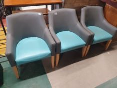 * 3 x grey and turquoise tub chairs
