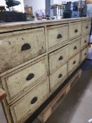 *Superb 12 Drawer Pine Unit in Original Condition with Original Paint 1940w x 630d x 910h