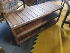 * Rusic wooden display shelves on castors - 1400w x 500d x 600h