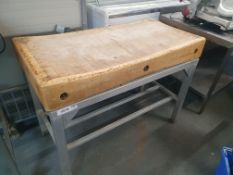 * Wooden butchers block on aluminium frame - 1200w x 600d x 900h