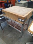 * wooden butchers block on aluminium frame (one leg needs attantion) - 760w x 600d x 8410h