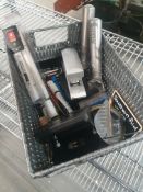 * basket and contents - icream scoops, staantionary, chalk pens, etc