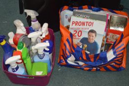 Tub of Cleaning Products and Cookery Books, etc.