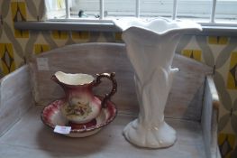 White Tulip Vase, and a Pottery Miniature Boudoir