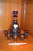 1970's Bristol Blue Italian Decanter and Six Glasses