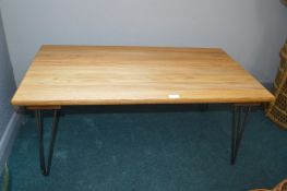 Solid Oak Coffee Table with Metal Frame